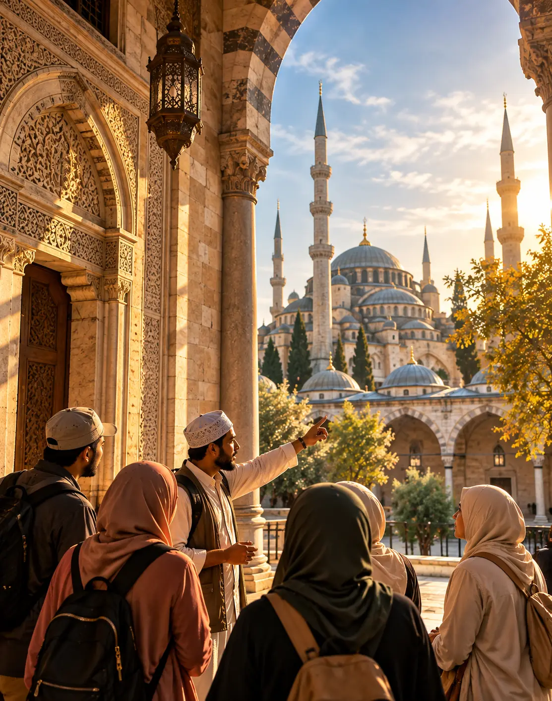 Travellers learning about Islamic heritage during a guided journey