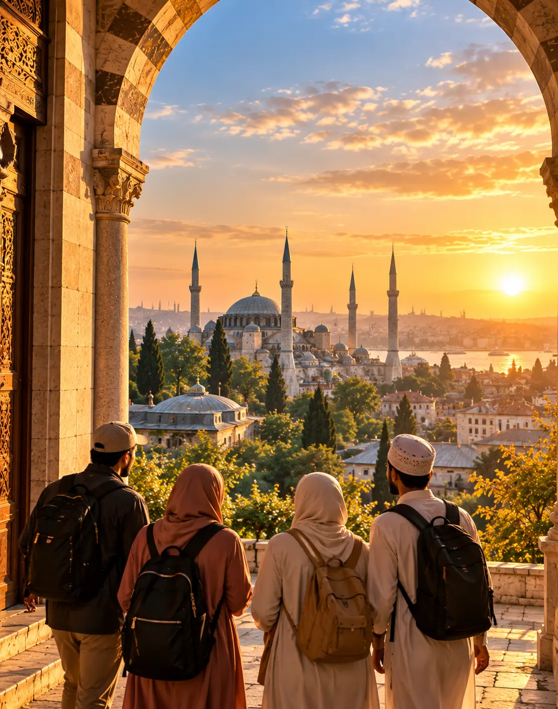 Travellers discovering a historic Islamic heritage destination